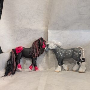 Breyer Black and Gray Horse Figures with Pink Accessories